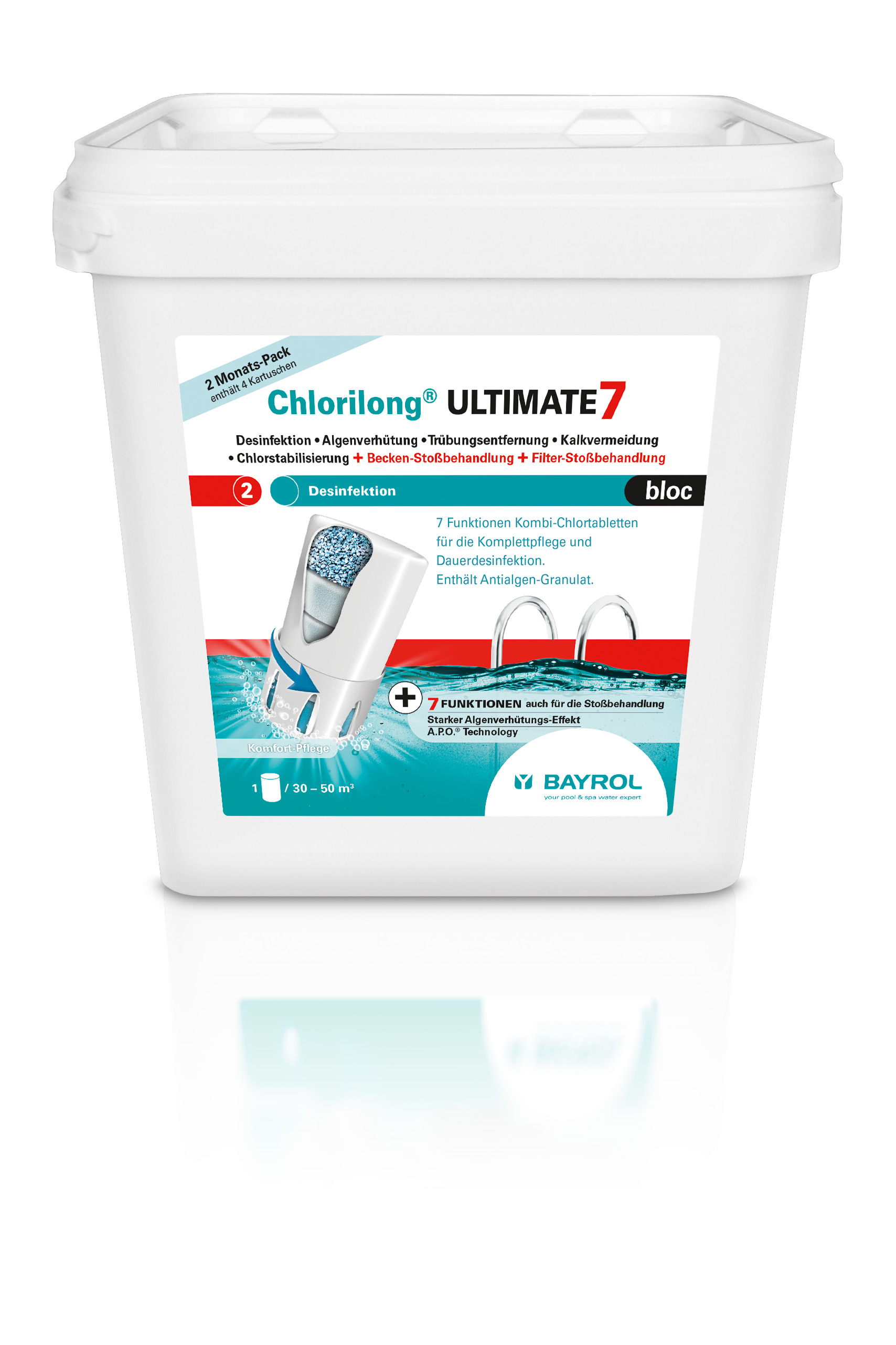 AS-021144 Chlorilong ULTIMATE 7 Bloc 3,8kg (4 Kartuschen) 7 Funktionen Kombi-Chlortabletten
